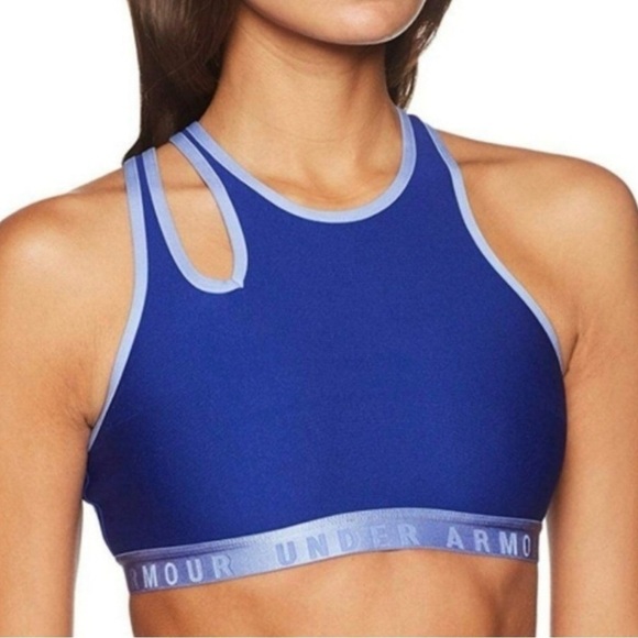 Under Armour Other - Under Armour Asymmetrical Sports Bra Spell Out Low Impact Cutout Cobalt Blue L